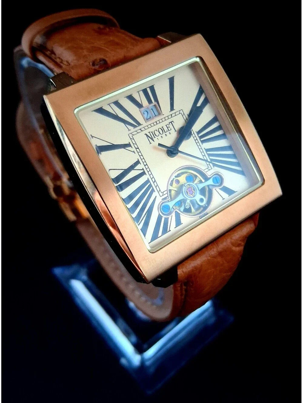 RARE Authentic Nicolet NT322028 Ostrich Leather Mechanical Automatic Men's Watch